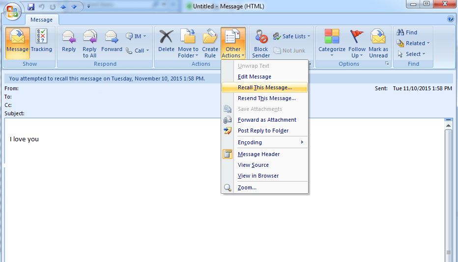 how to i recall an email in outlook