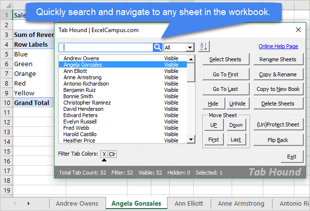 Tab Hound Quickly Search And Navigate To Any Sheet In The Workbook