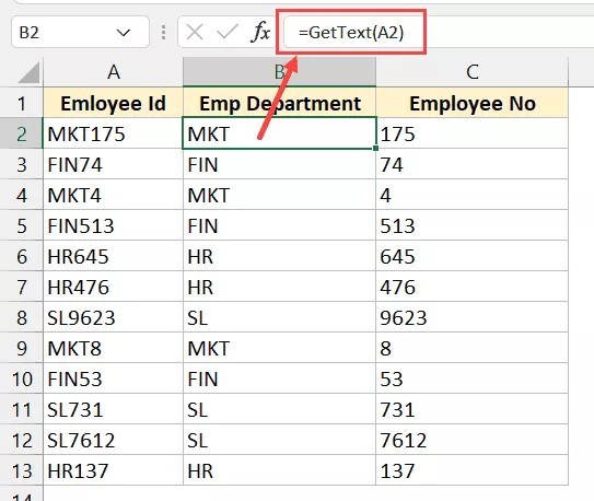 Cách tách biệt số và vản bản trong Excel 