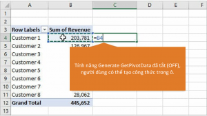 Cách tắt tính năng GETPIVOTDATA trong Pivot Tables