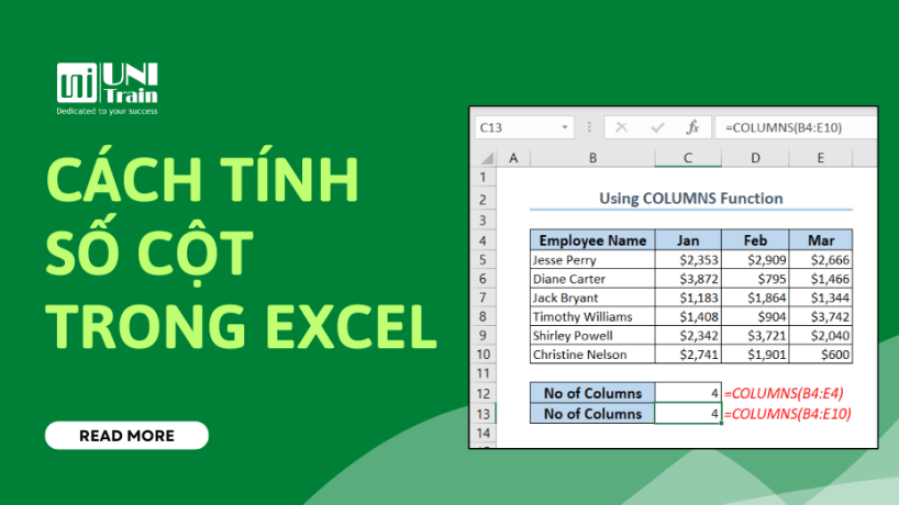 Cách tính số cột trong Excel