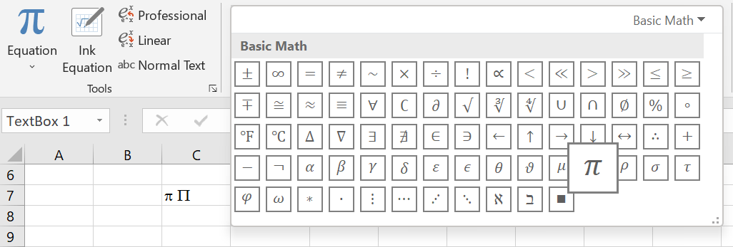 Kí Hiệu Pi Trong Excel 3