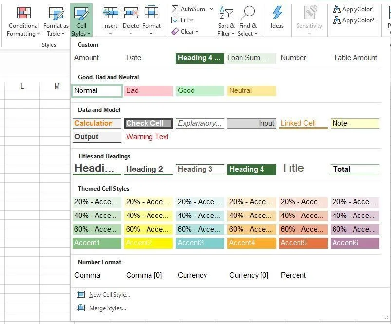 Excel styles 